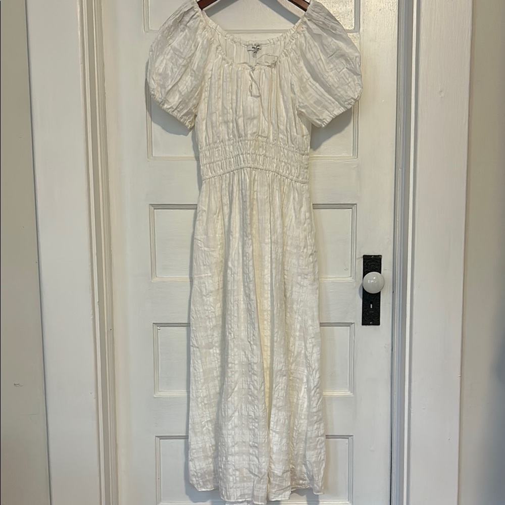 White Puff Sleeve Midi Dress